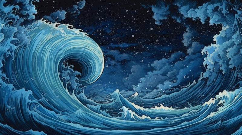 夜晚波纹海水漩涡海浪概念幻想风蓝色背景,插画/手绘图,插画/手绘图库,插画/手绘图下载,插画/手绘